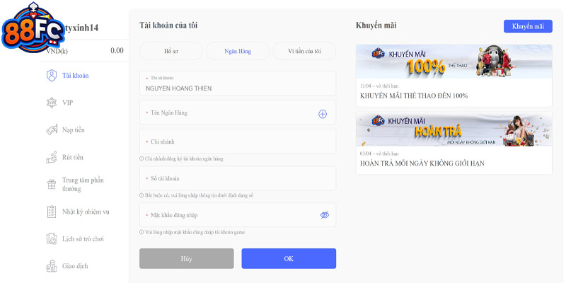 Điều kiện nạp tiền 88fc